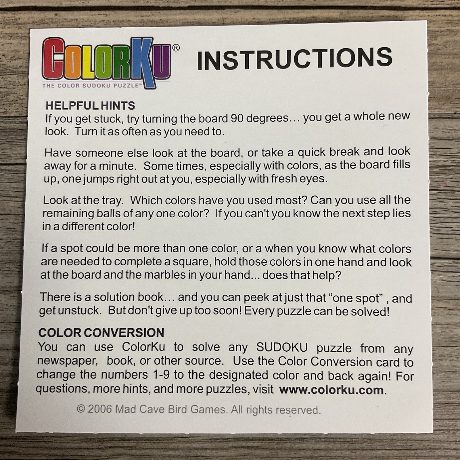 COLORKU Wooden Color Sudoku Puzzle Game 100% COMPLETE 2006