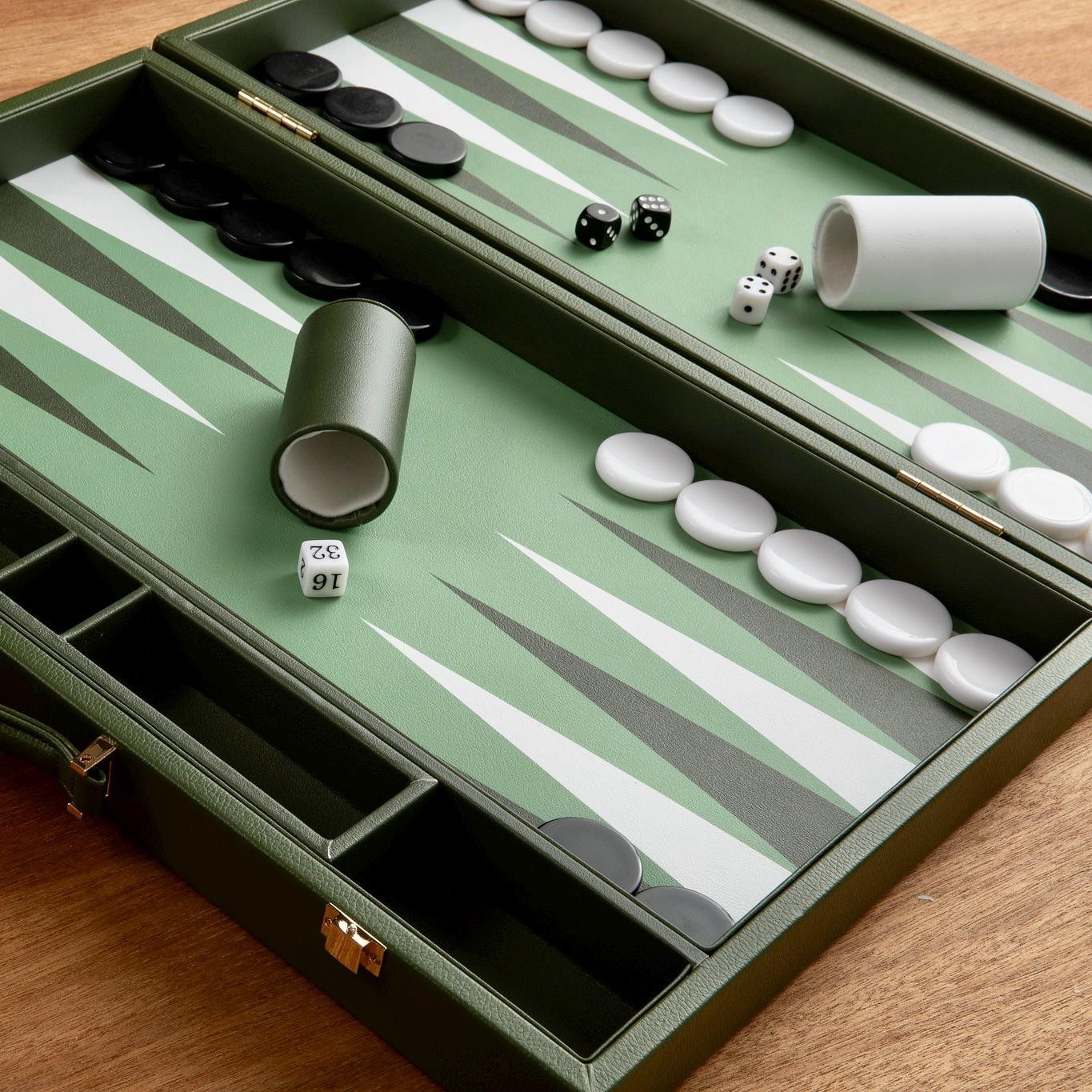 Premium Leather Backgammon Set Green Travel Game Gift for Adults