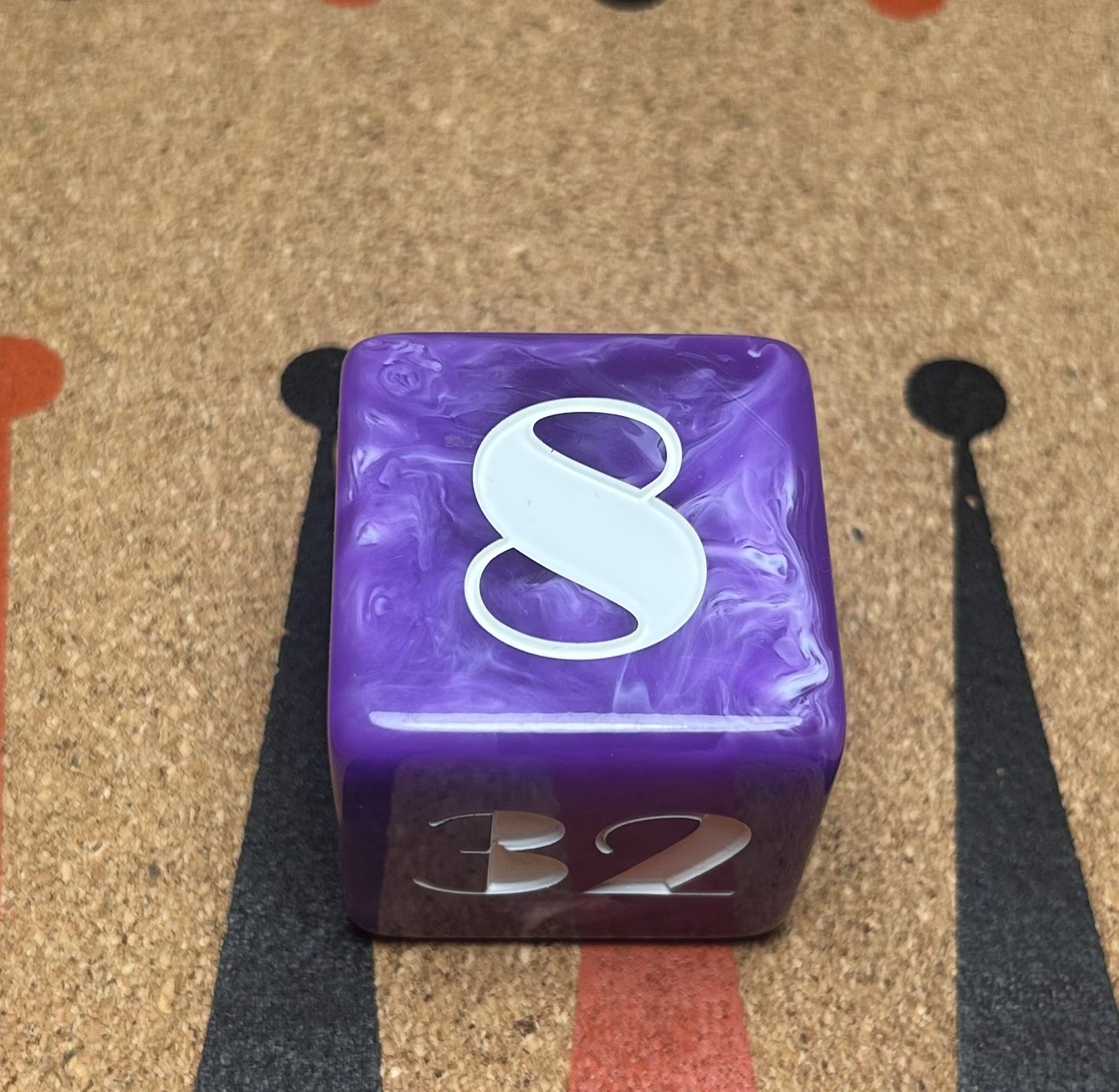 1.5” Marbled Purple Backgammon Doubling Cube with Art Deco Engraving