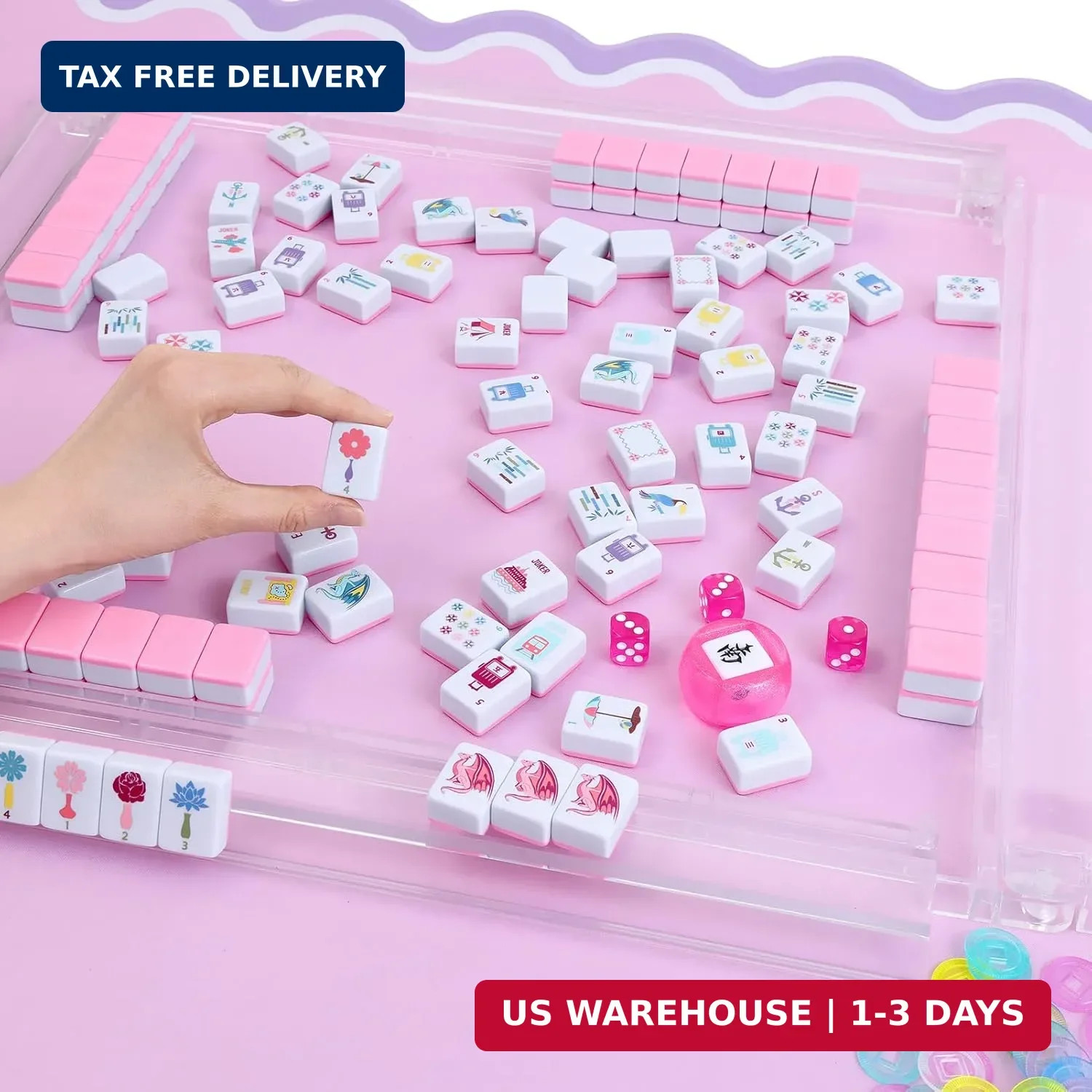 160 Pink American Printed Mahjong Game Set with Carrying Bag And Accessories 1.2