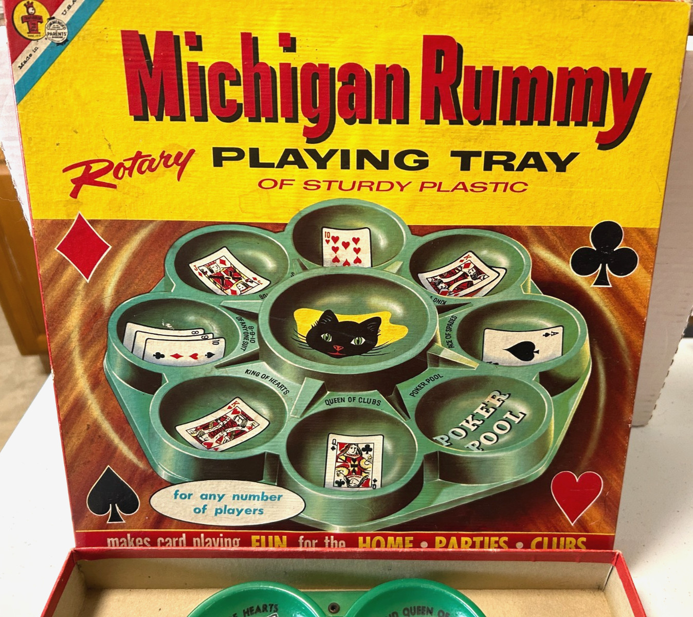 Vintage 1958 Michigan Rummy Playing Tray, Transogram Comp NY Very Nice Cond