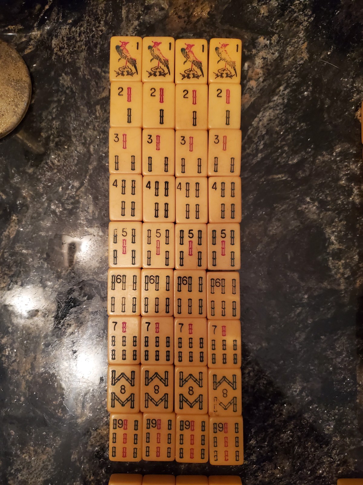 Vtg 1940s Cardinal Mahjong Set Green Alligator Case Standing Pheasant 164 Tiles