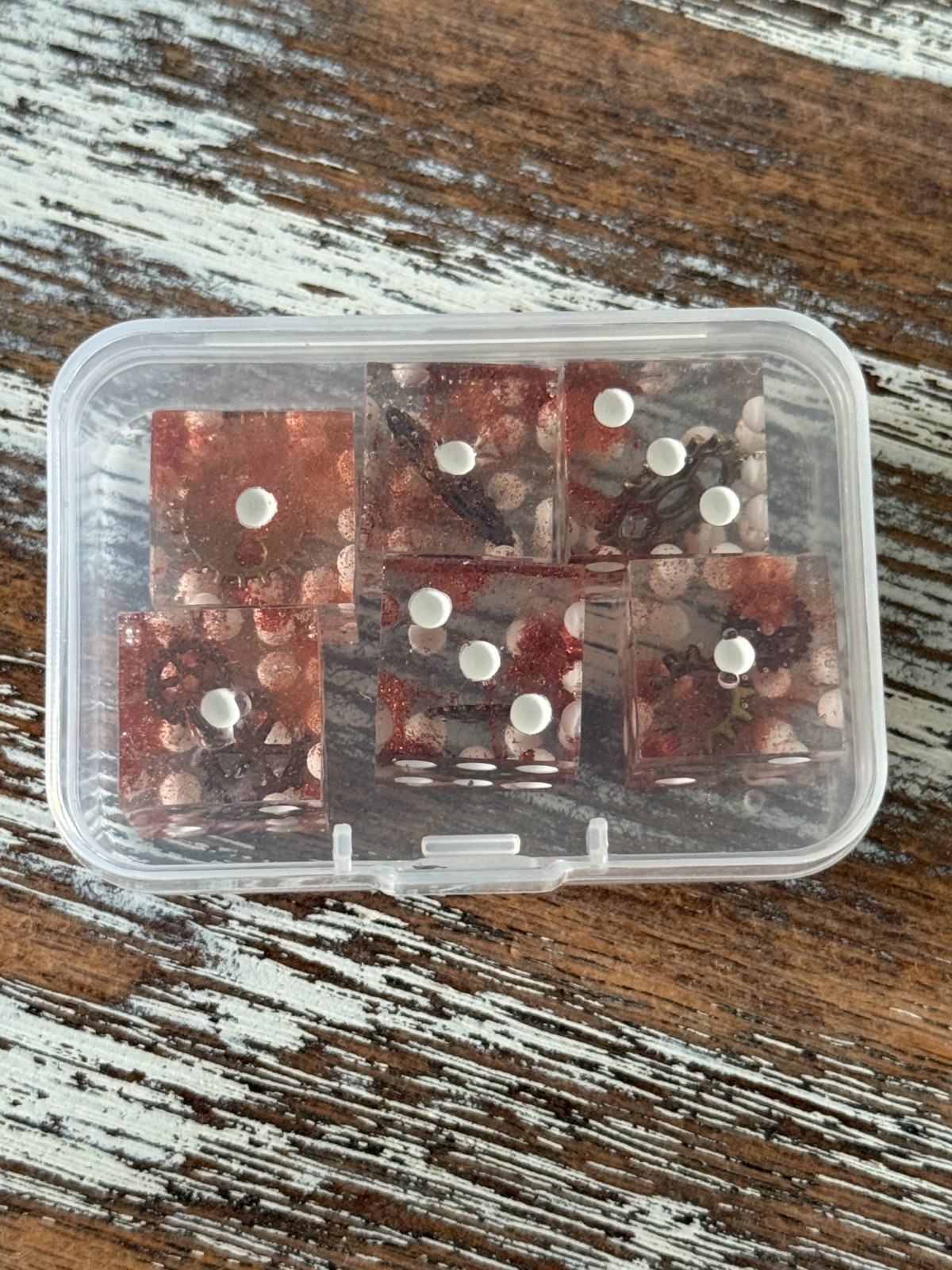 Resin Dice Set 6pcs – Steampunk Gears – Handmade Replacement Dice Games