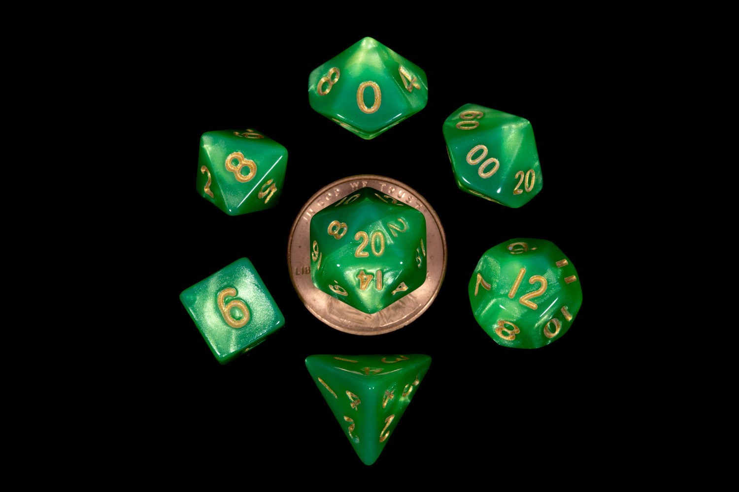 12mm Green/LightGreen w/Gold Dice Set DnD Rpg