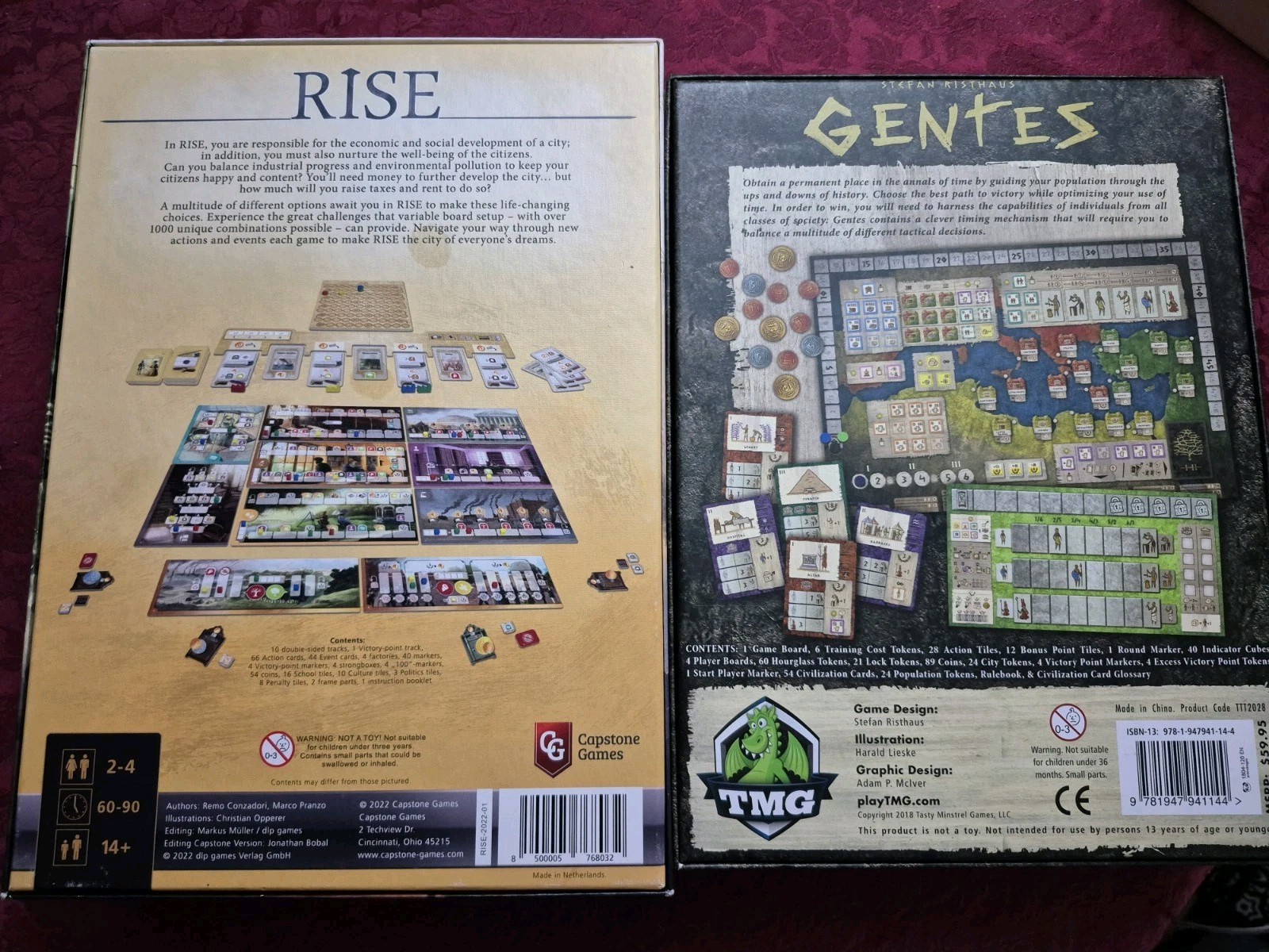 Gentes + Rise Strategy Board Game Lot Deluxe TMG Eurogames 2 Games Bundle