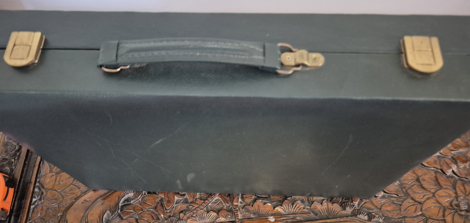 Deluxe Genuine Green Leather Case Backgammon Chips Chess Set Cribbage Poker Rare