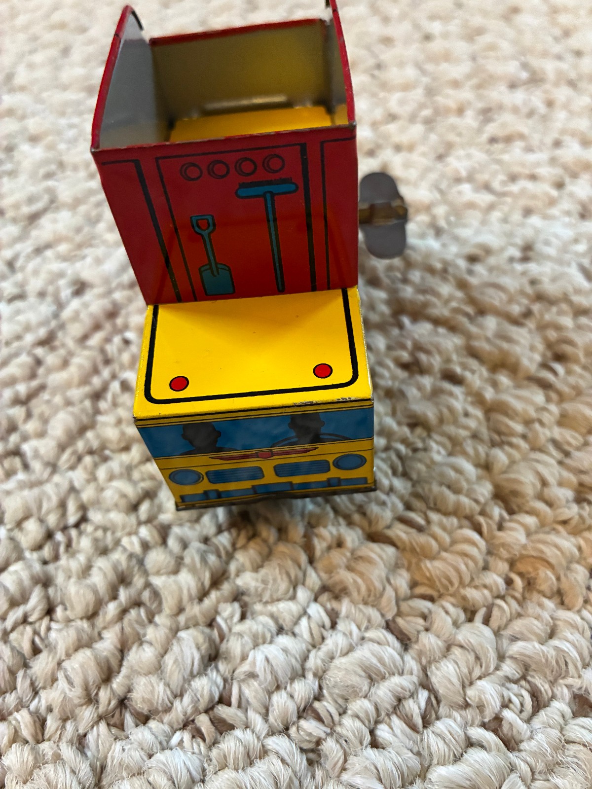 1970 Vintage Tricky Trash Truck Schaper Games Japan Wind Up & Working Tin Litho