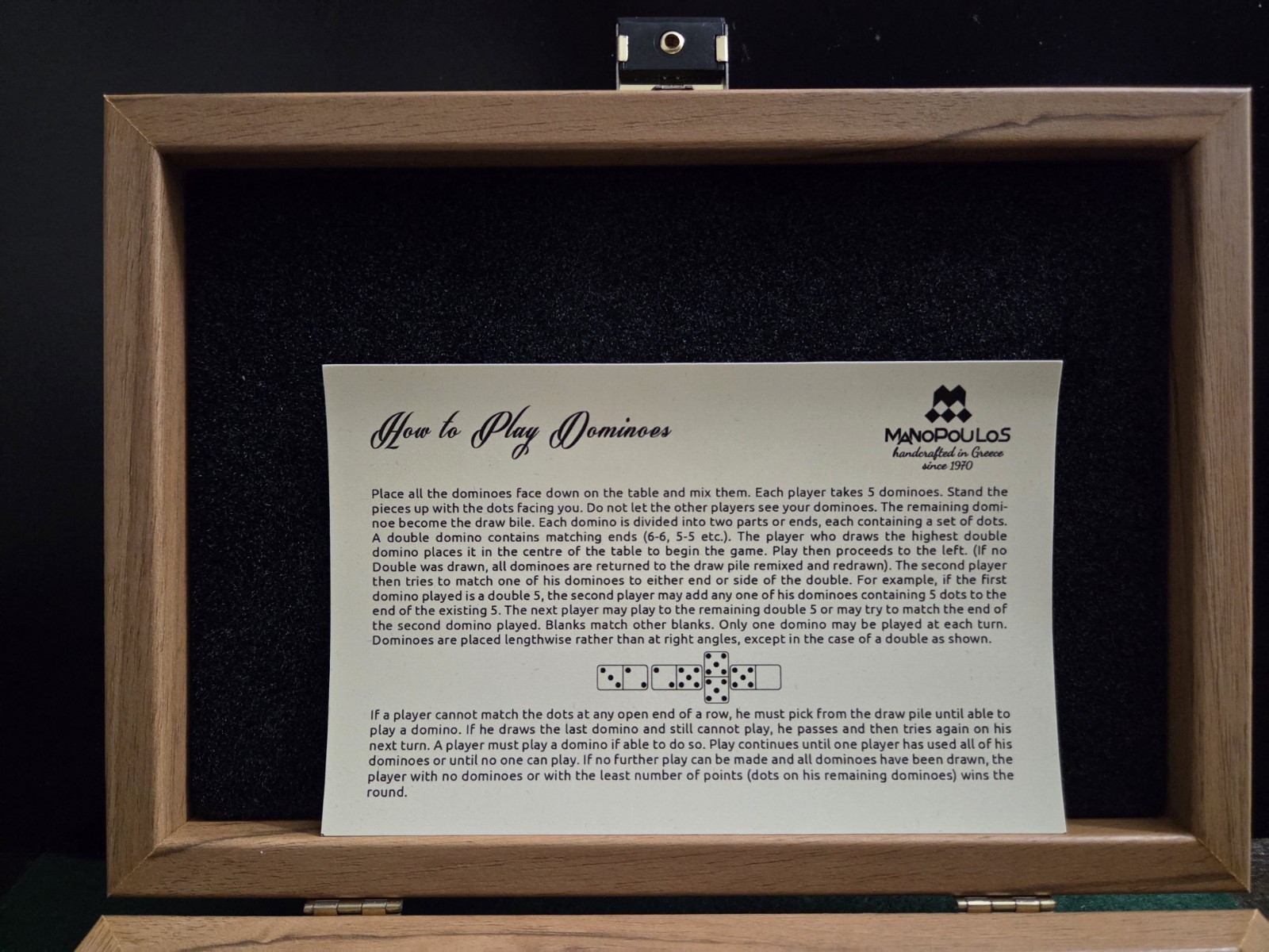Manopoulos Luxury Domino Set in Wooden Case, Sealed, Medium Size Made In Greece
