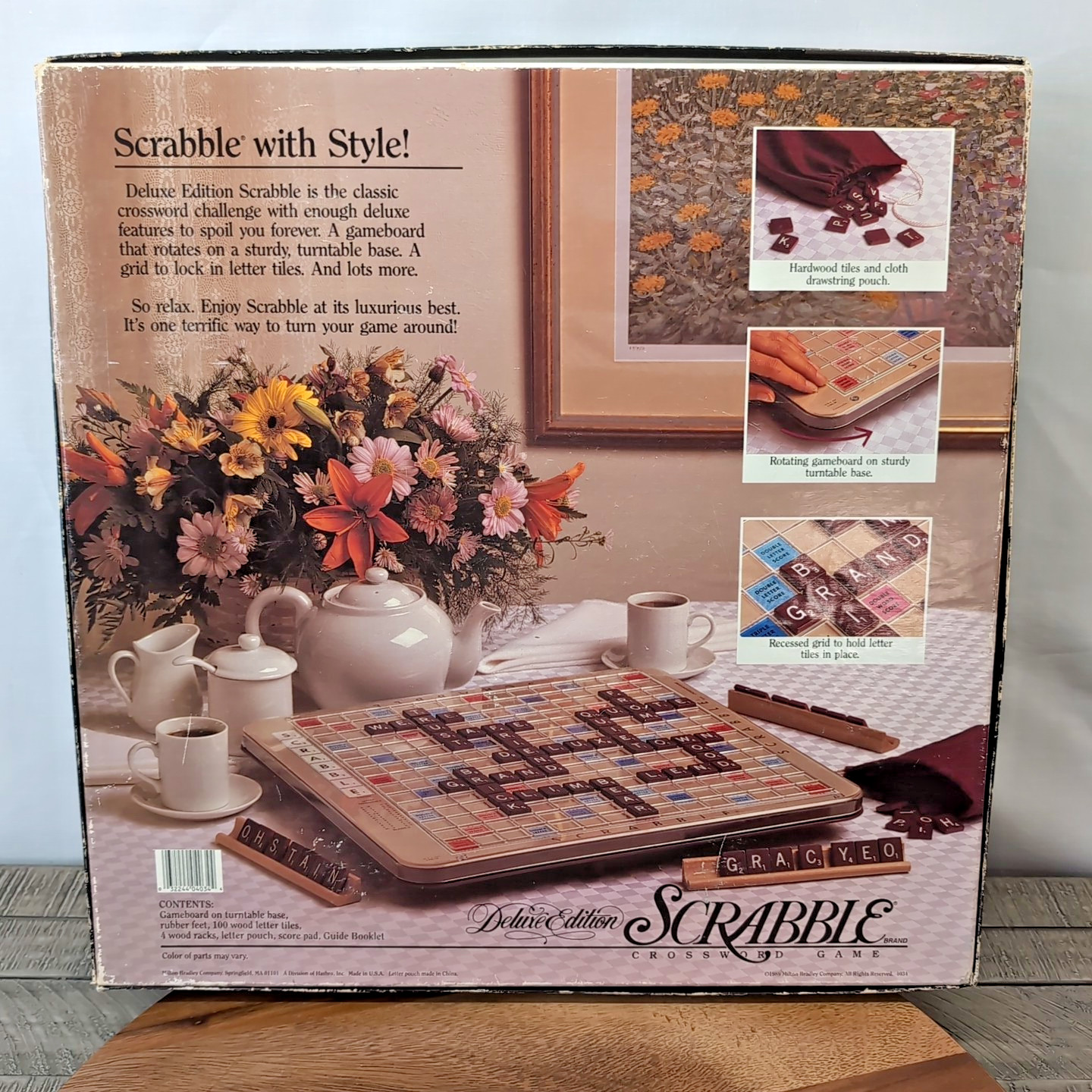 Vintage Scrabble Deluxe Edition 1989 Milton Bradley Rotating Board Complete