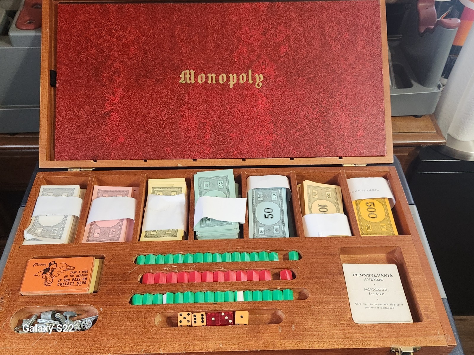 Vintage Monopoly Board Game by Parker Brothers Inc in Wooden Case. Complete set.