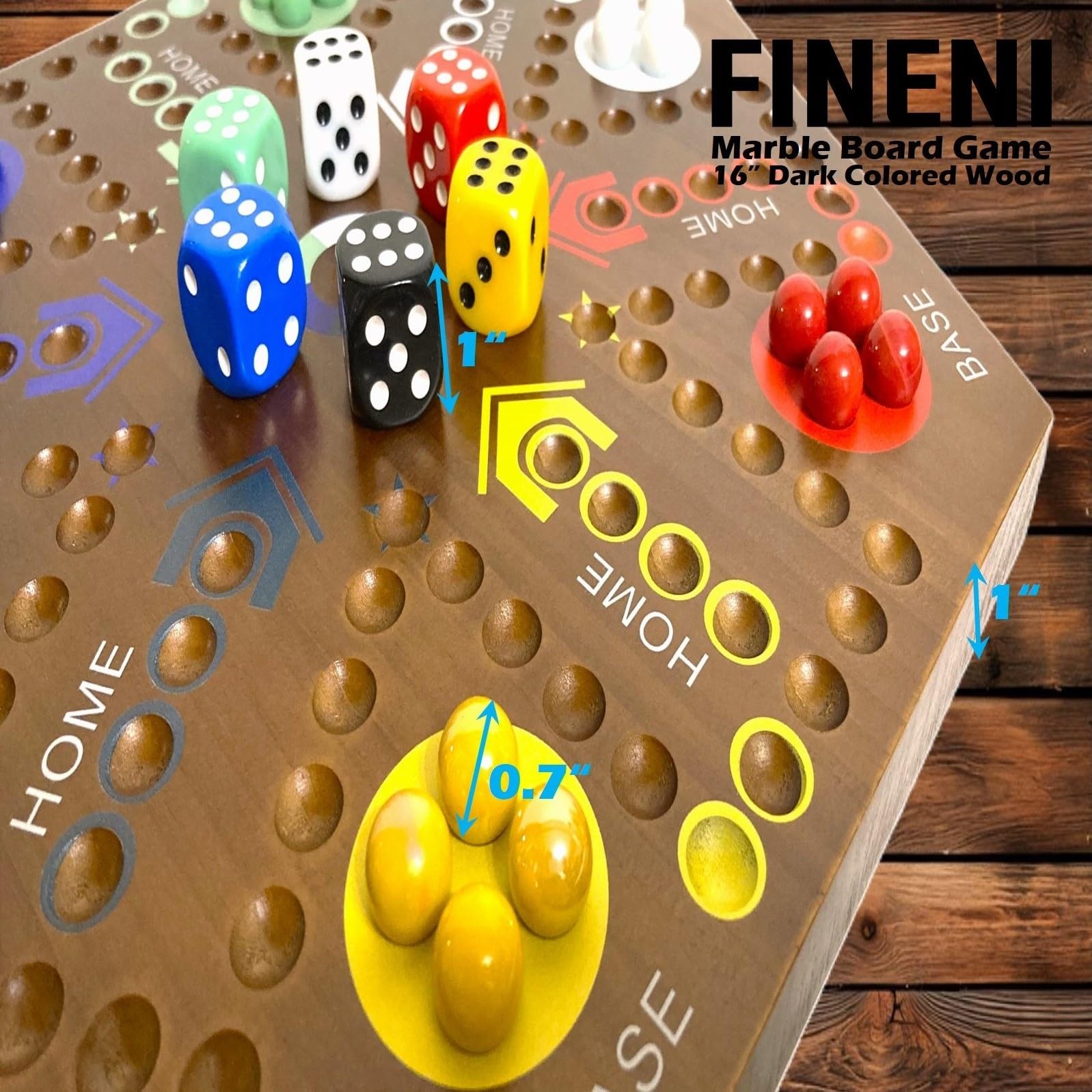 Wooden Board Game Dual Sides Fast Track 2 to 6 Players 6 Colors 30 Marbles 6