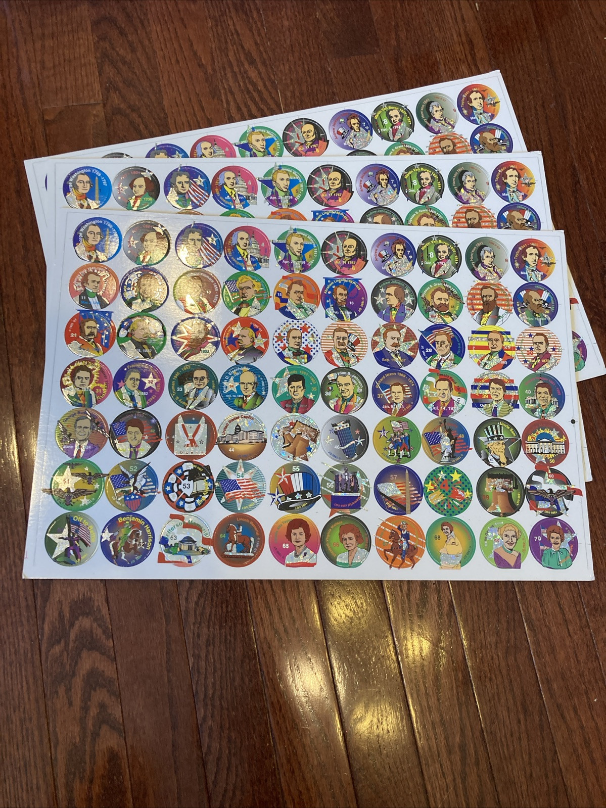 1995 Lot 3 Sheets 70 Collector Lot Unpunched Pogs Milk Caps Presidents Rare