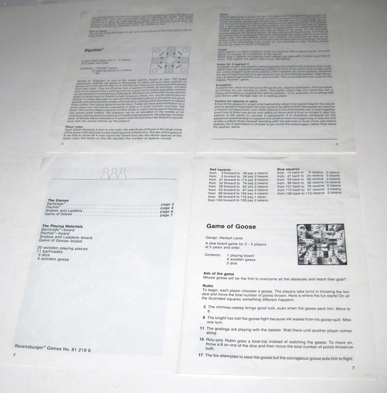 Original Instruction Manual for 1979 Ravensburger Four Favorite Games Set
