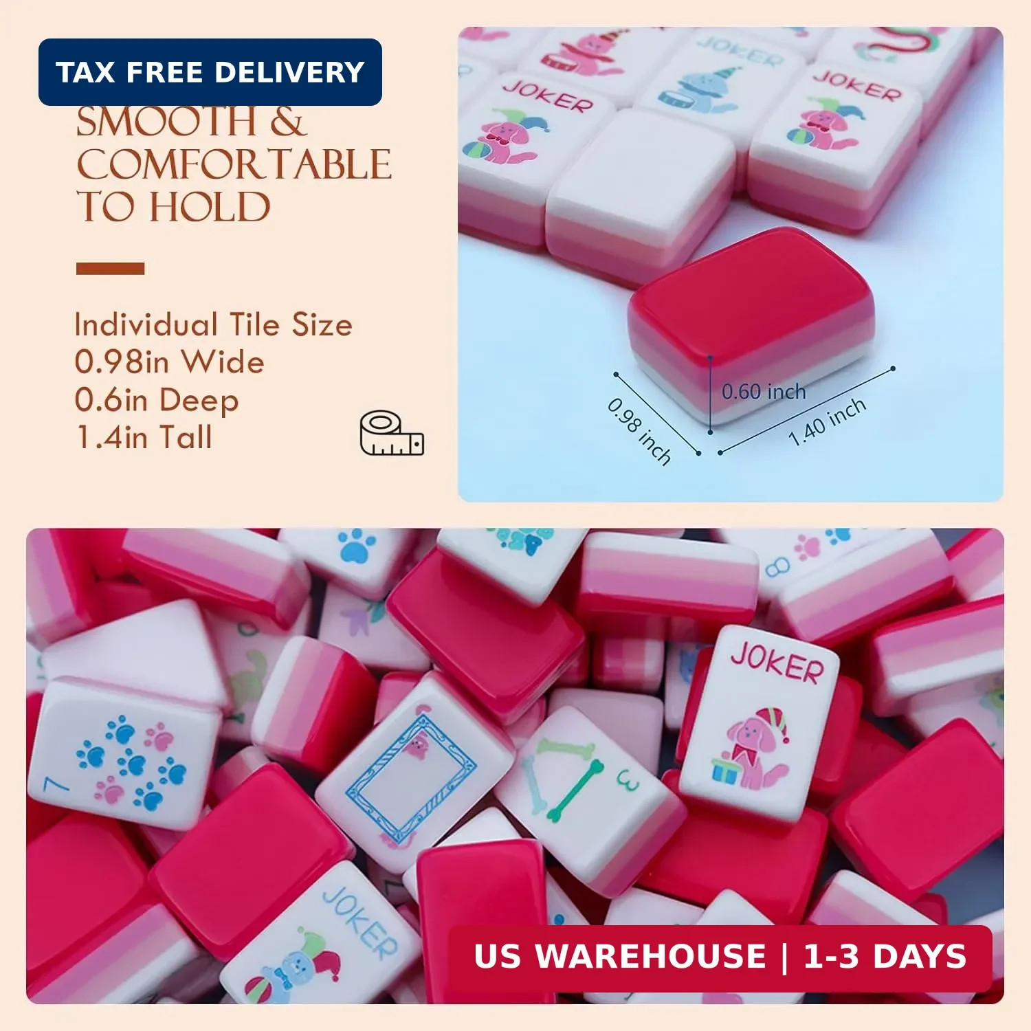 Dogs and Cats Themed Mahjong Tile Set – 160 Acrylic Engraved Tiles & American Ma