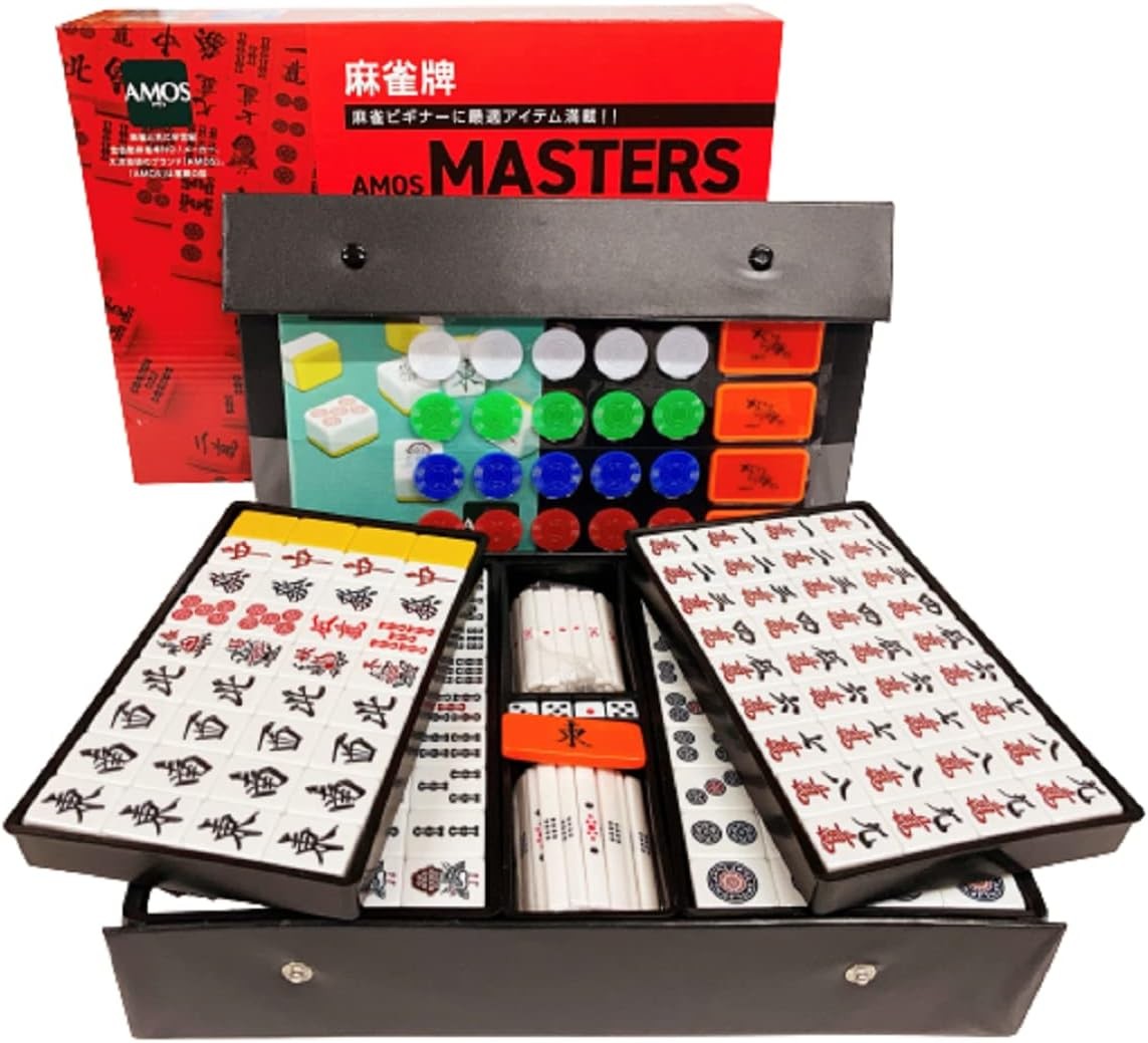 AMOS Masters Mahjong Tile Set Japan 28mm Full Set 144 Tiles with Case