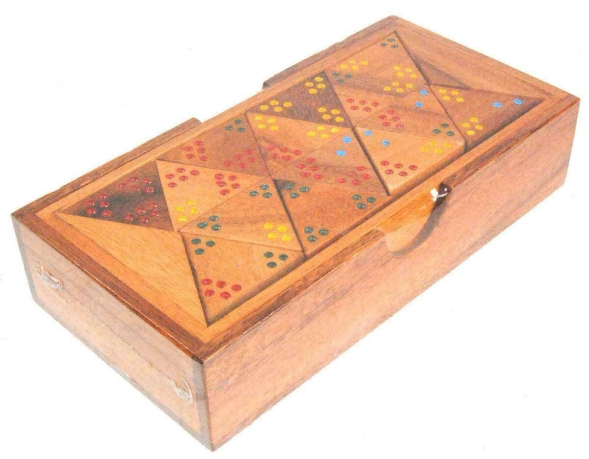 Fair Trade Thai Thailand Wooden Rainwood Tri Dominoes Set 20x10x4.5cm