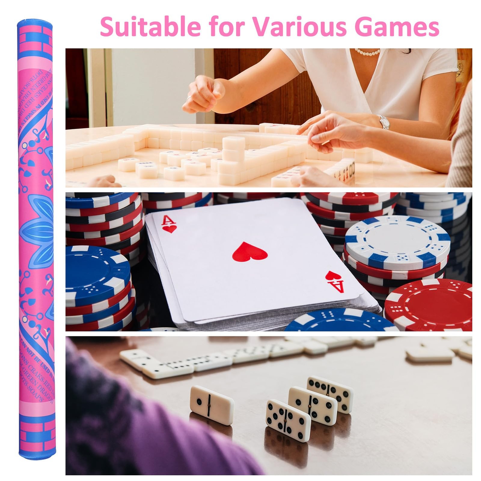 Printed Learning Mahjong Mat (33”x33”) with Black Carrying Bag, Anti-Slip, No…