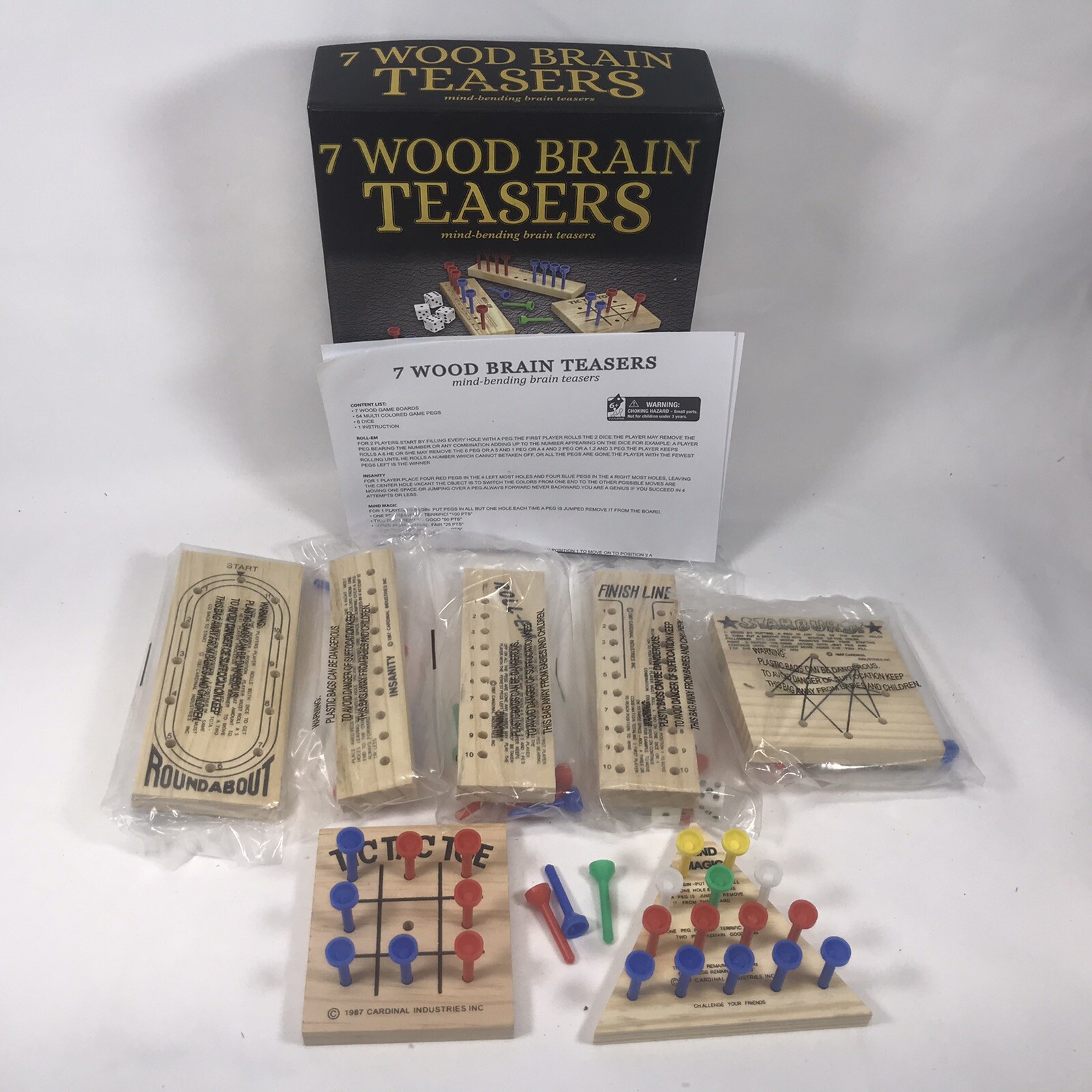 CARDINAL 7 Solid Wood Brain Teasers Roundabout/Insanity/Starburst/Roll-Em & More