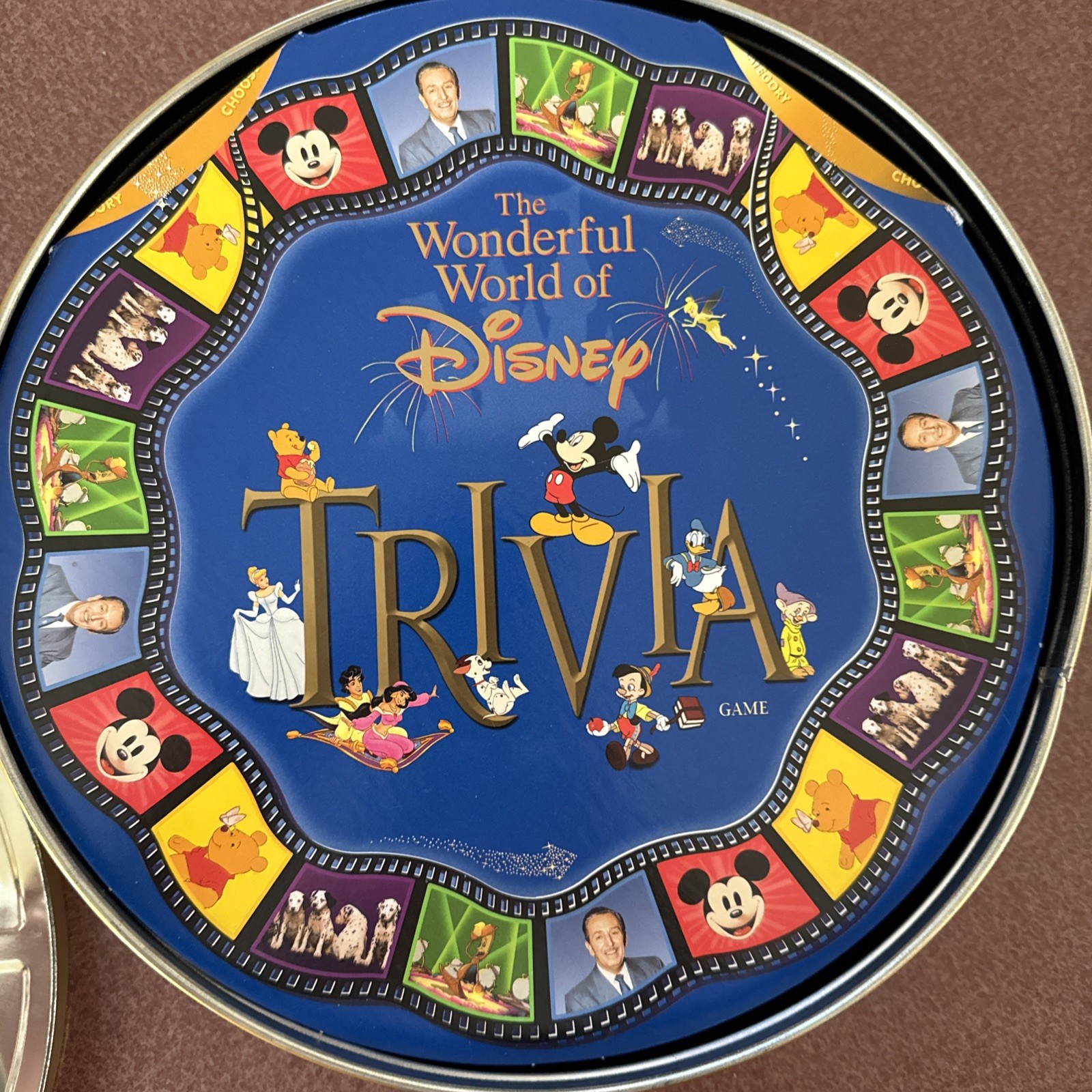Mattel 1997 the Wonderful World of Disney Trivia Game Film Tin, used