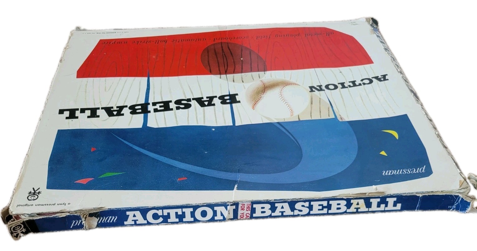 Vintage 1960’s Pressman Action Baseball Playing Board2 marbles, 1 player peg