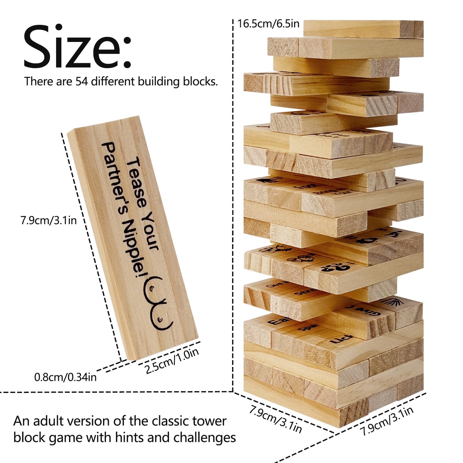 Pakoc Naughty Block for Couples – 48pcs Wooden Stacking Game for Fun Date Nights