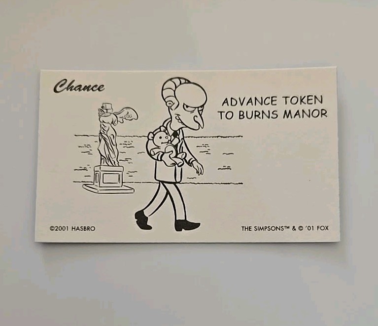 2001 Monopoly The Simpsons Advance Token To Mr Burns Manor Chance Card Game