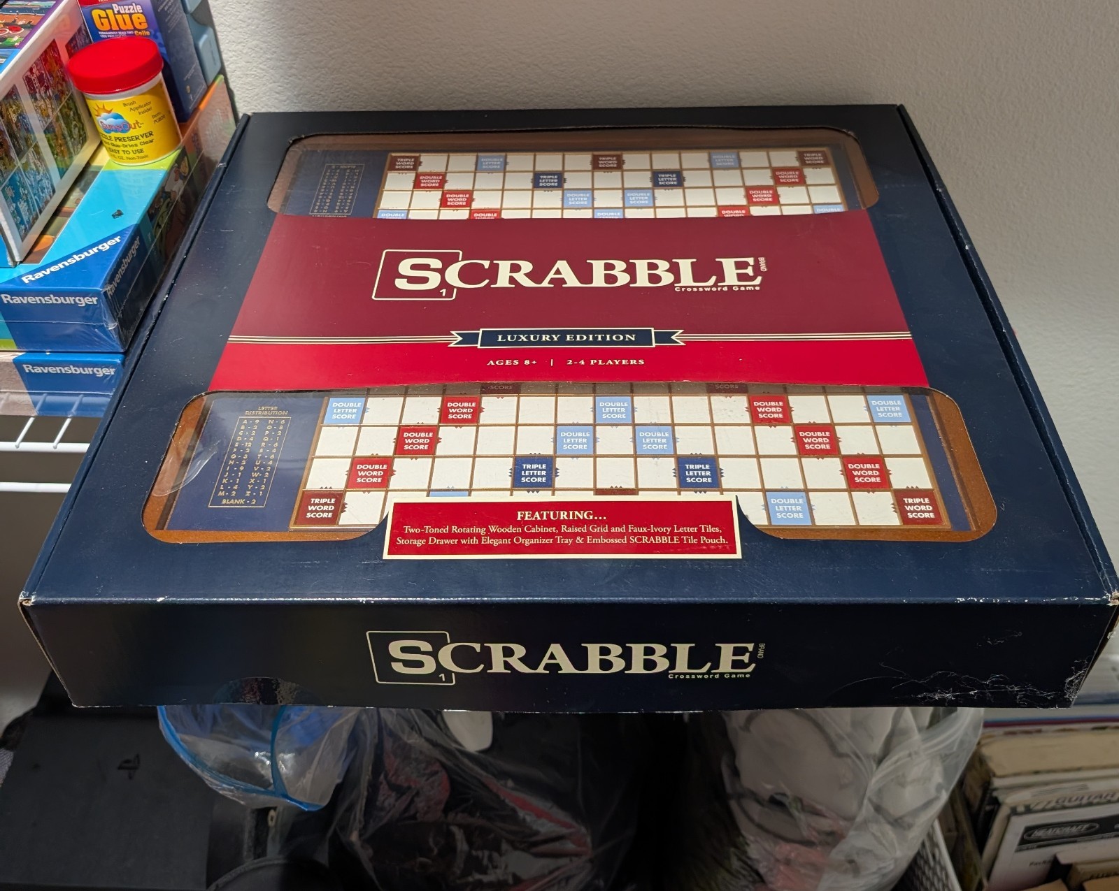 New Scrabble Luxury Edition with Wood Cabinet and Rotating Turntable Game Board