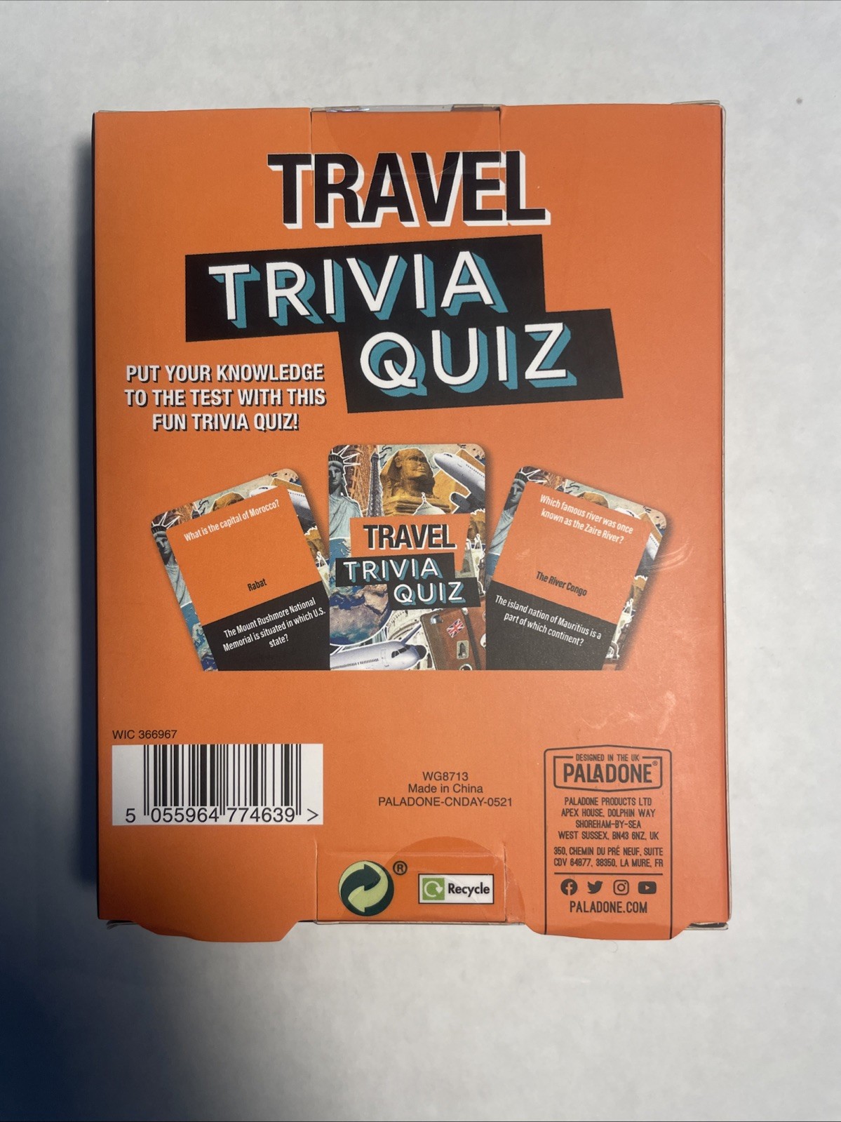 “TRAVEL TRIVIA QUIZ GAME,” 50 Cards/100 Questions, BrandNew in the Original Box