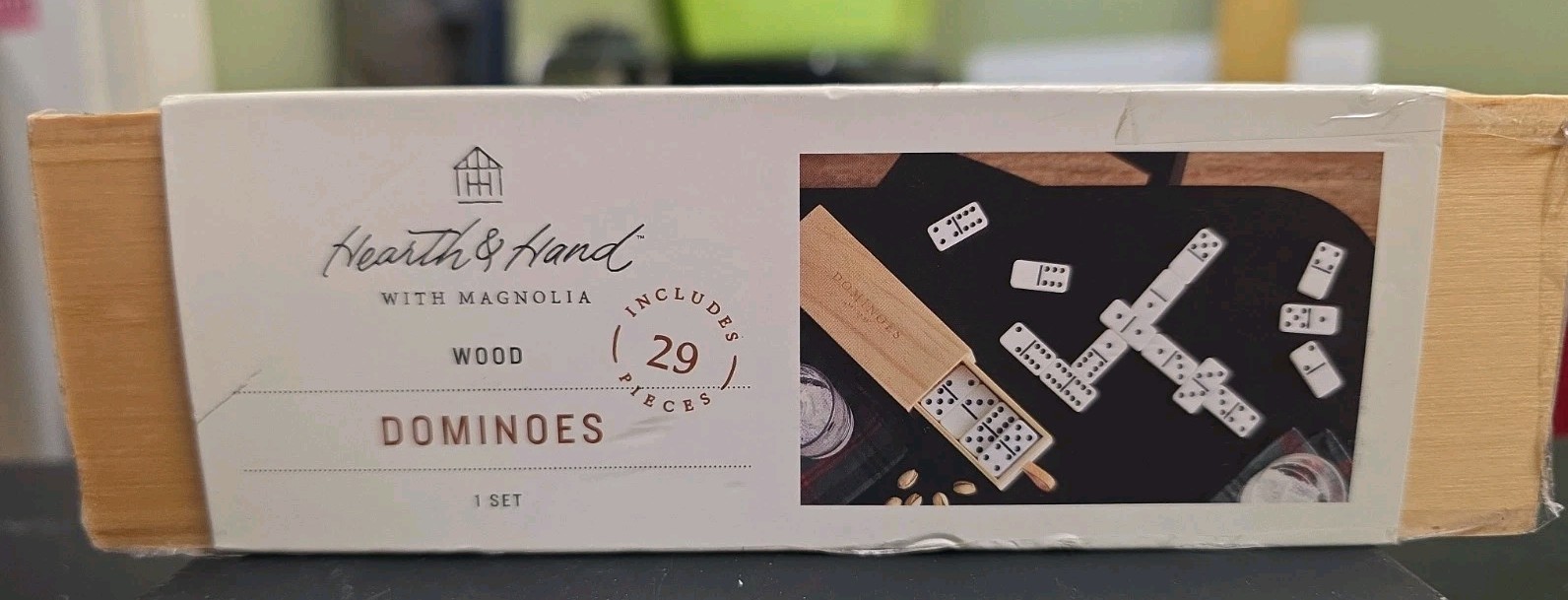 Hearth & Hand Wood & Brass Dominoes Game Set, Magnolia NEW