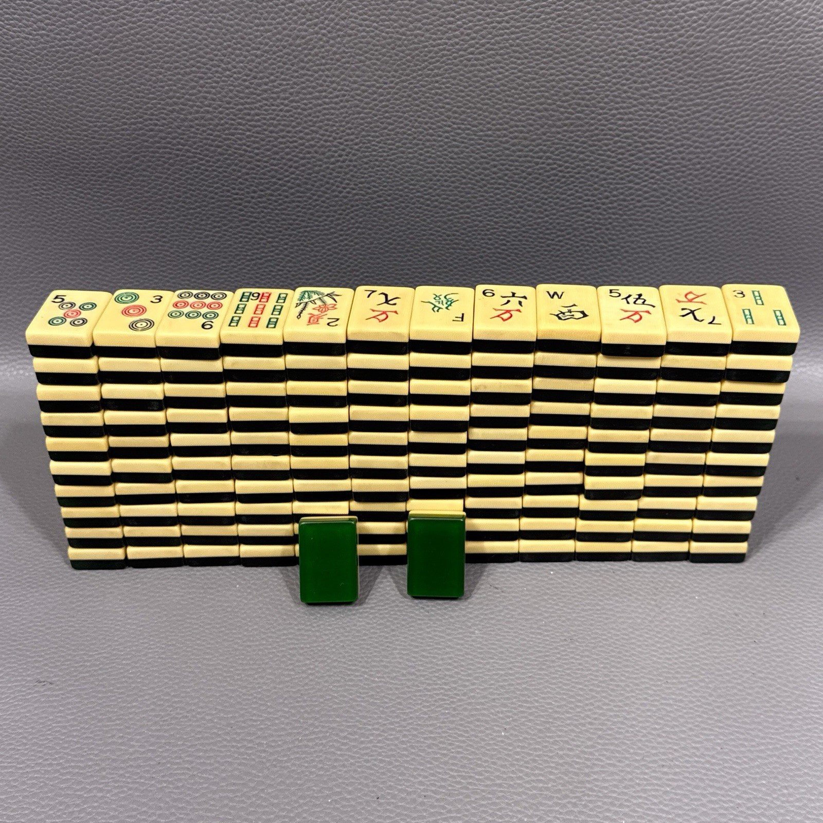 Mahjong Lot 8 Random Tiles French Ivory Piroxloid Green Jellyback 20’s [