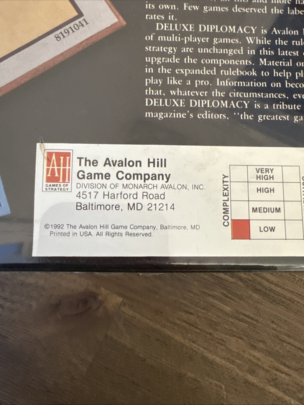 Avalon Hill 1992 DELUXE DIPLOMACY 8191 International Intrigue Game New Sealed
