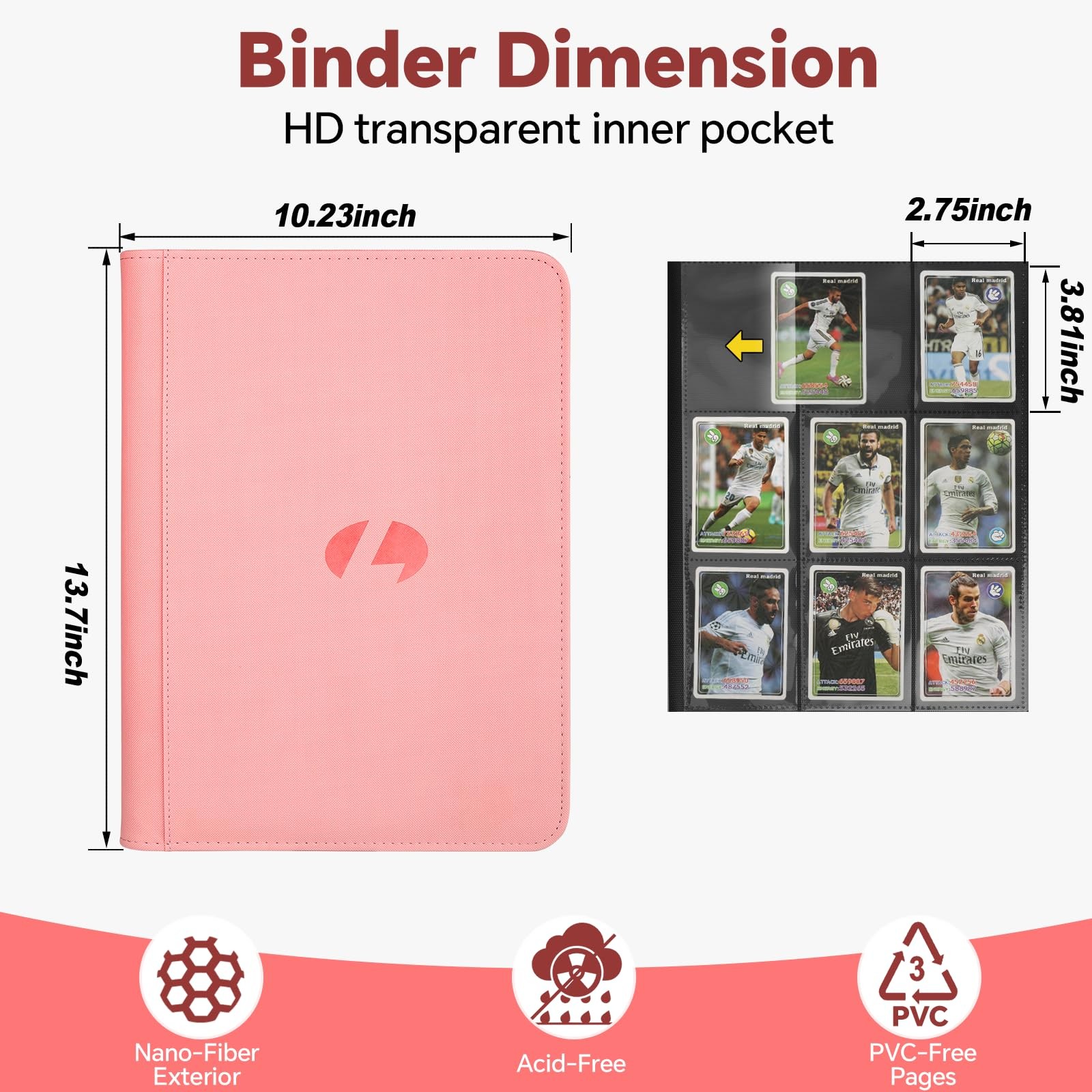 Trading Card Binder, Premium 9-Pocket Double Sided 9 Pocket Pink 1