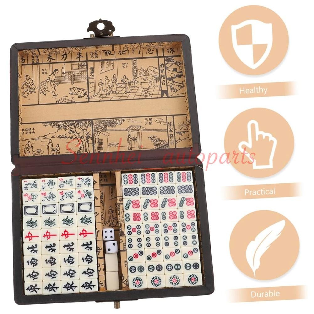 Vintage Chinese Mahjong Game Portable Set 144 Tiles w/ Storage Case Family Game