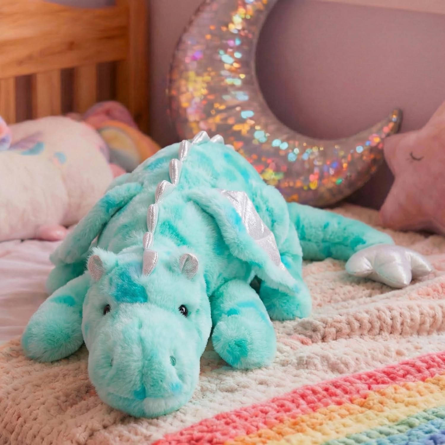 Cuddle Giant Comfort All Night – 50in Colorful Green Dragon Plush Toy