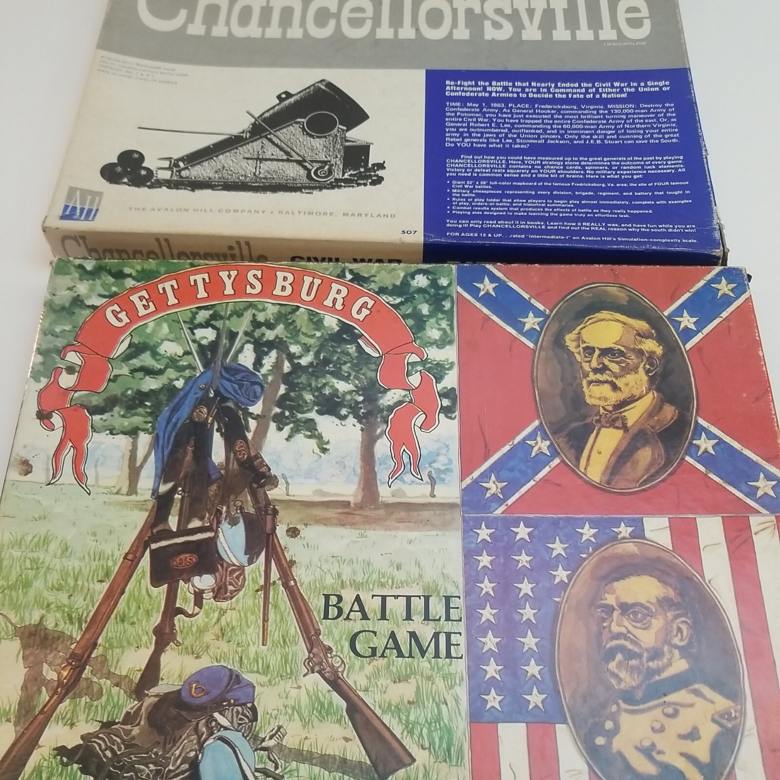 Chancellorsville Civil War Game + Gettysburg Avalon Hill Incomplete / Uncounted