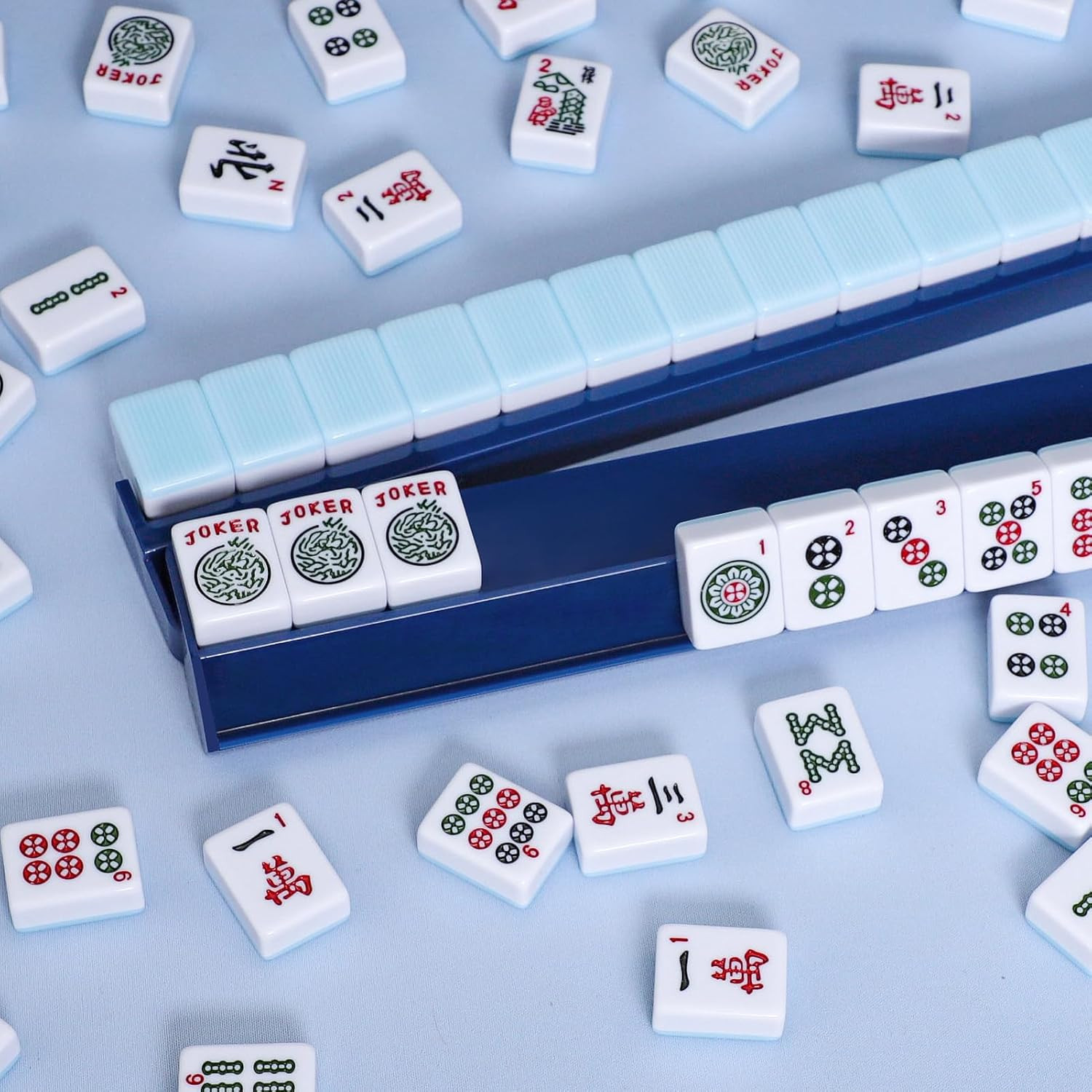 Mahjong Racks with Pushers(4 PCS, Dark Blue) for 166 American Mahjong Tiles, Mah