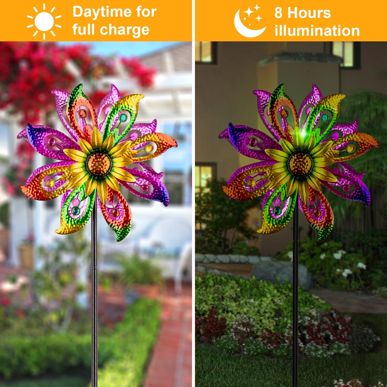 Solar Wind Spinner 360 Sunflower Lights 60.63 H x 13.38 Dia HQ-005 360Solar Yard
