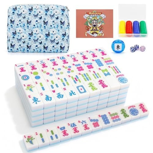 Premium American Mahjong Game Set – 166 Thick Tiles, Portable Carrying Bag, Trav