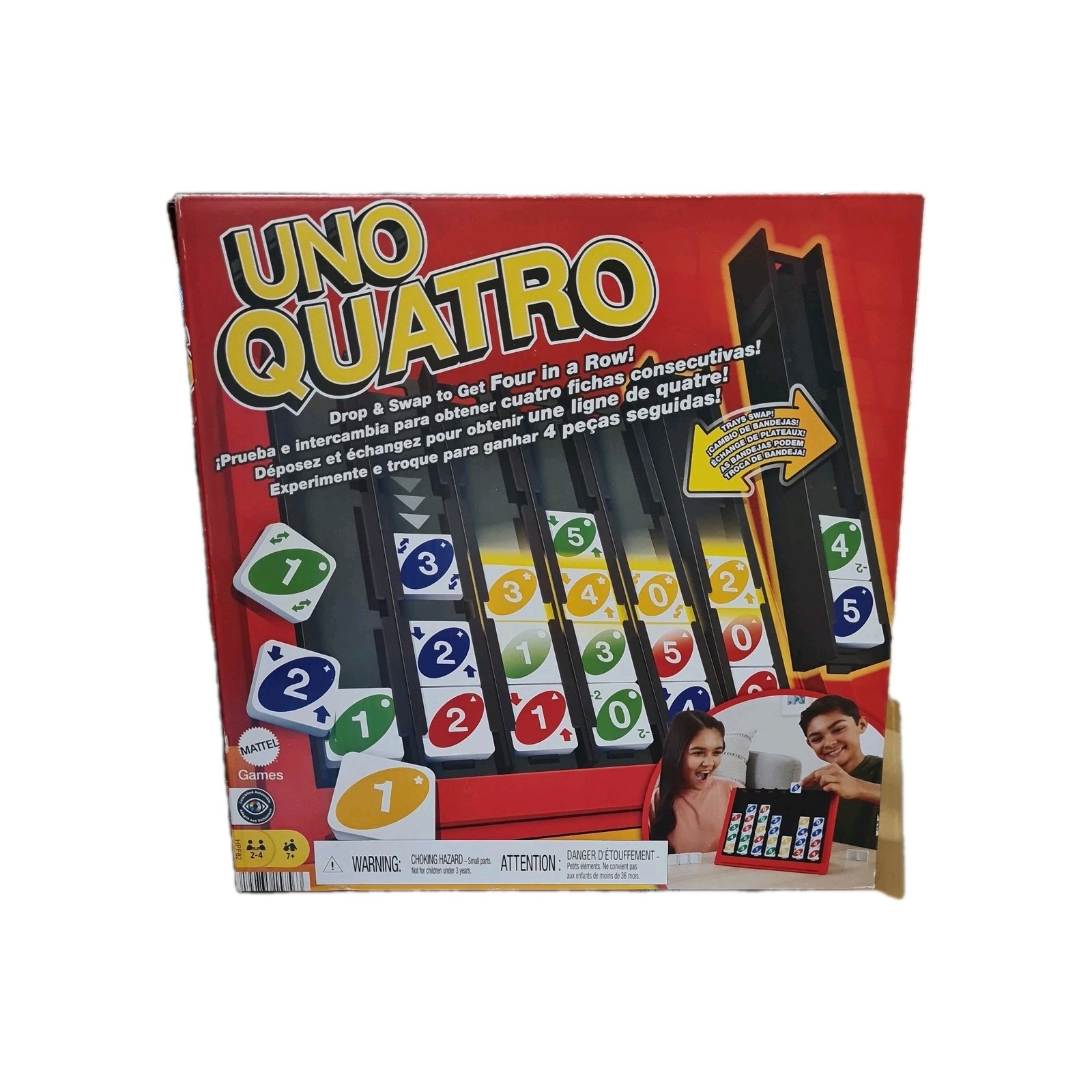 Uno Quatro Game Drop & Swap Family Party Game Board Games Toy Age 7+