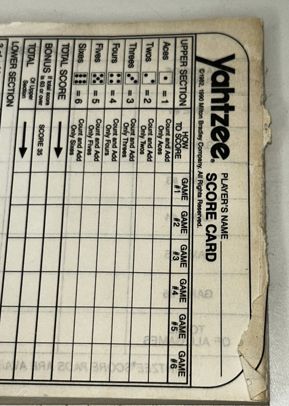 Yahtzee Score Card Pad Replacement Refill Sheets Lowe Milton Bradley 75-80 pages