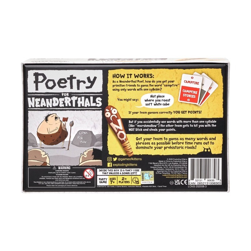 Poetry for Neanderthals Game: Problem Solving, 15 Min Play, Cards, Game Board