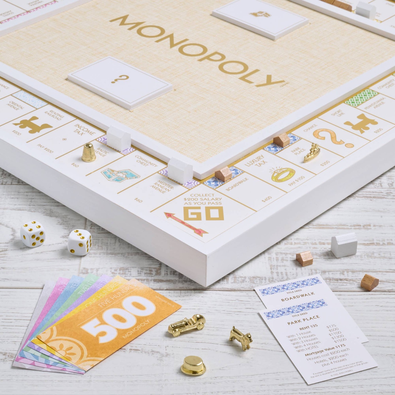 WS Game Company Monopoly Bianco Edition with Foil-Stamped Wood Game Board New