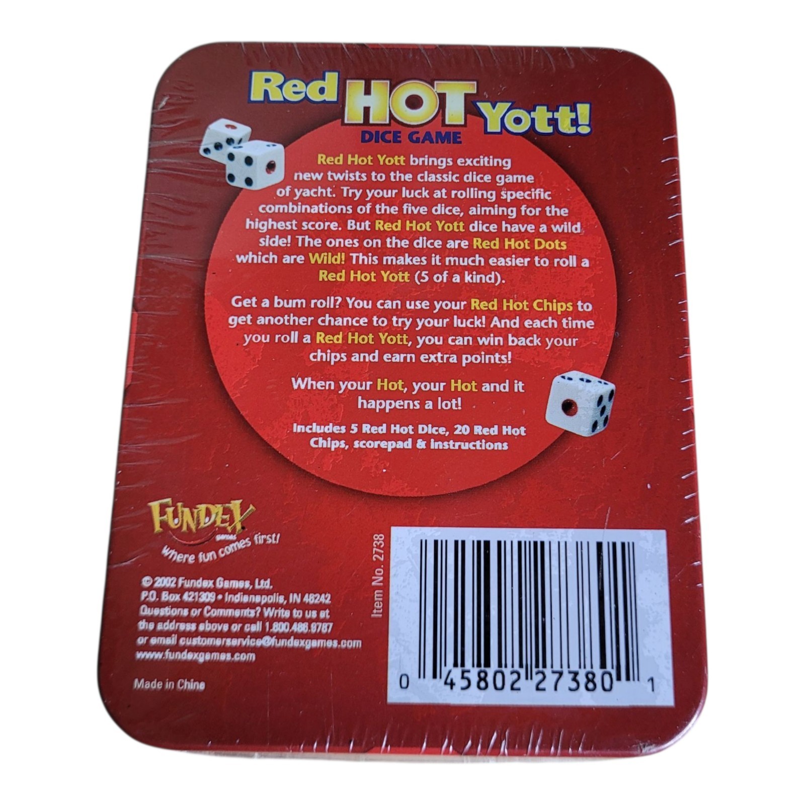 Red Hot Yott! Dice Game 2002 Fundex Tin Container NEW SEALED ORIGINAL PACKAGE