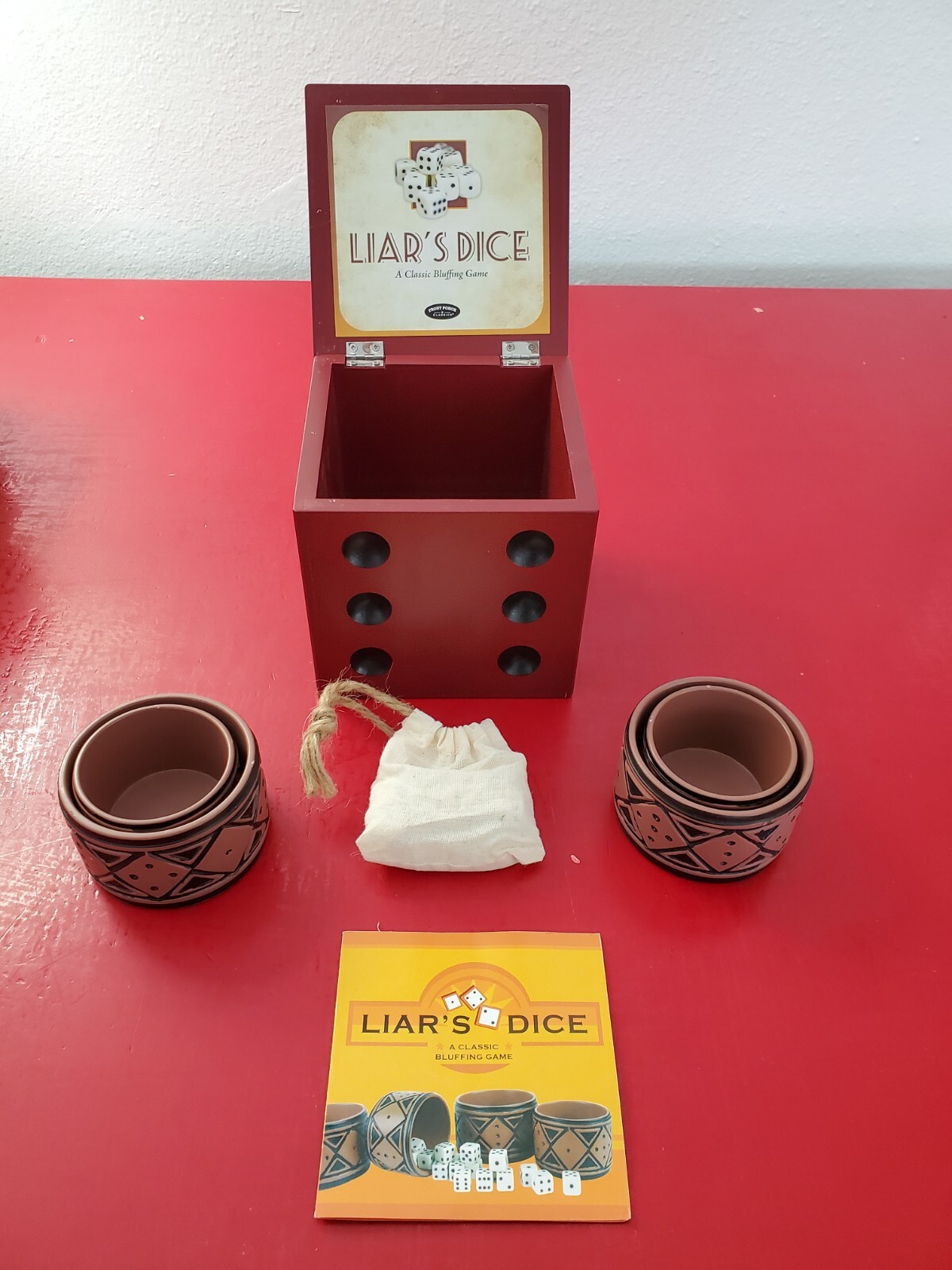 Front Porch Classics ~ LIAR’S DICE, A Classic Bluffing Game In Wood Box Complete