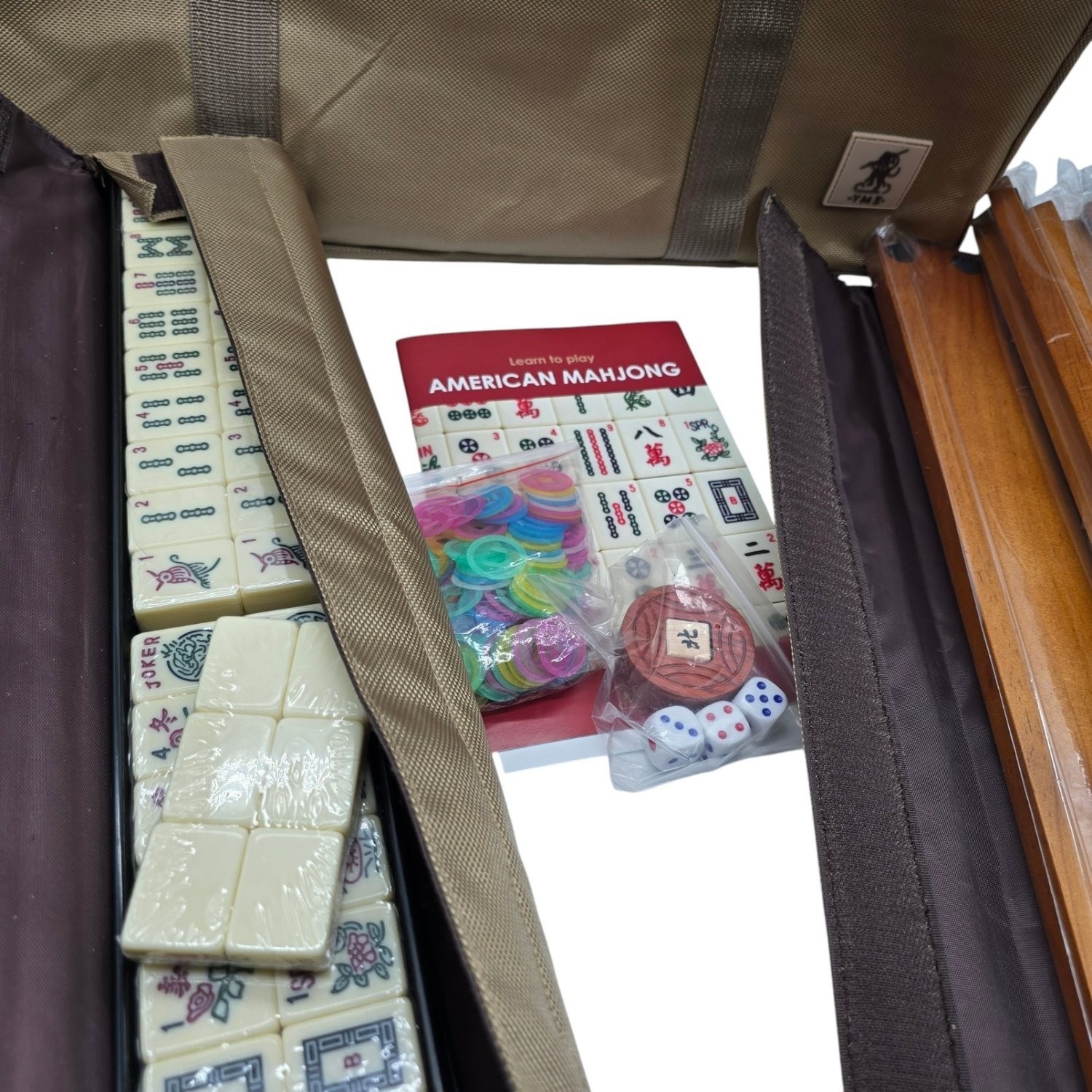 Yellow Mountain Imports American Mahjong Set Mojave Ivory Brown Case Racks