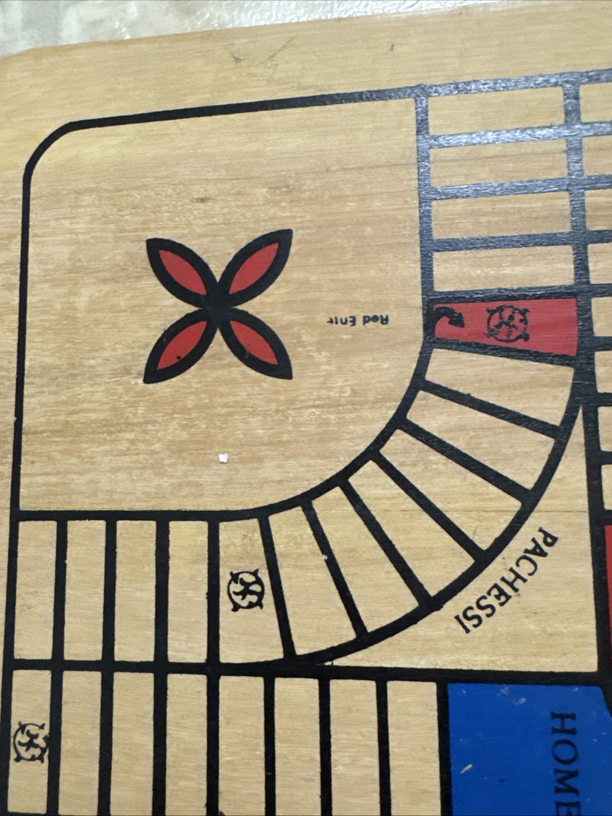 Vintage Wooden Painted Reversible Chess/Checkers/Pachesi Board ONLY 11″