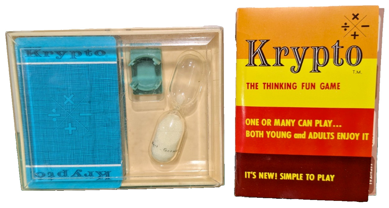 Vintage Krypto “The Thinking Fun Card Game” 100% Complete with Manual Case Timer