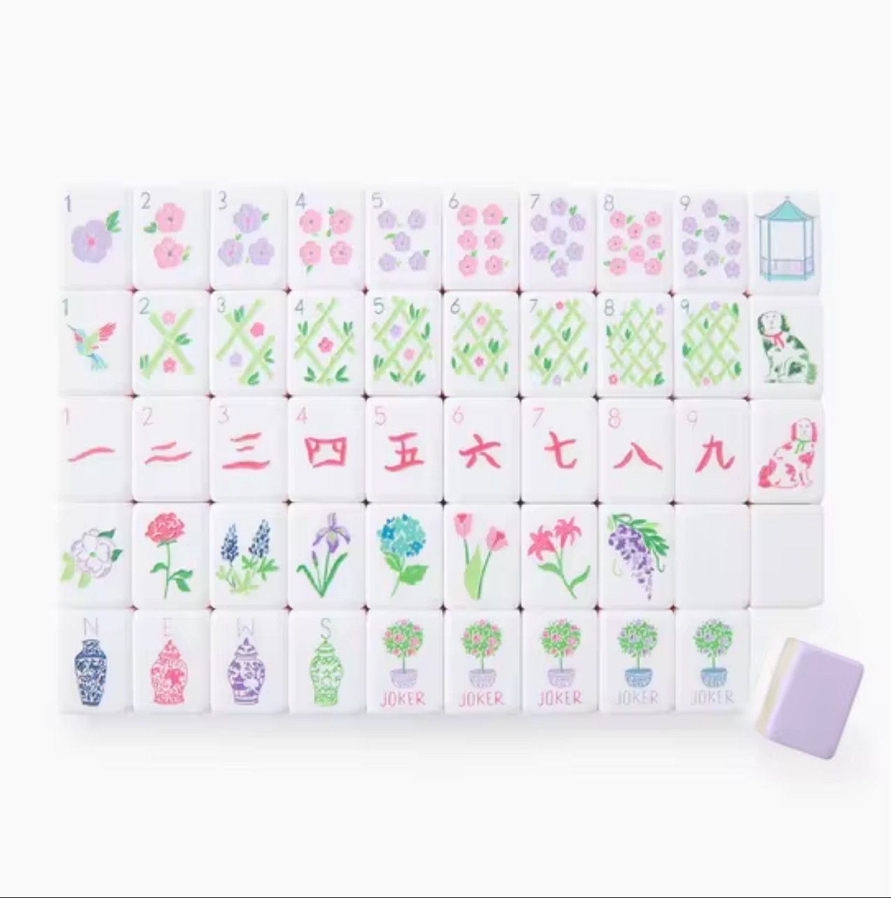 American Mahjong Game Set, 160 Lilac Acrylic Engraved Layered Mah Jong Tiles
