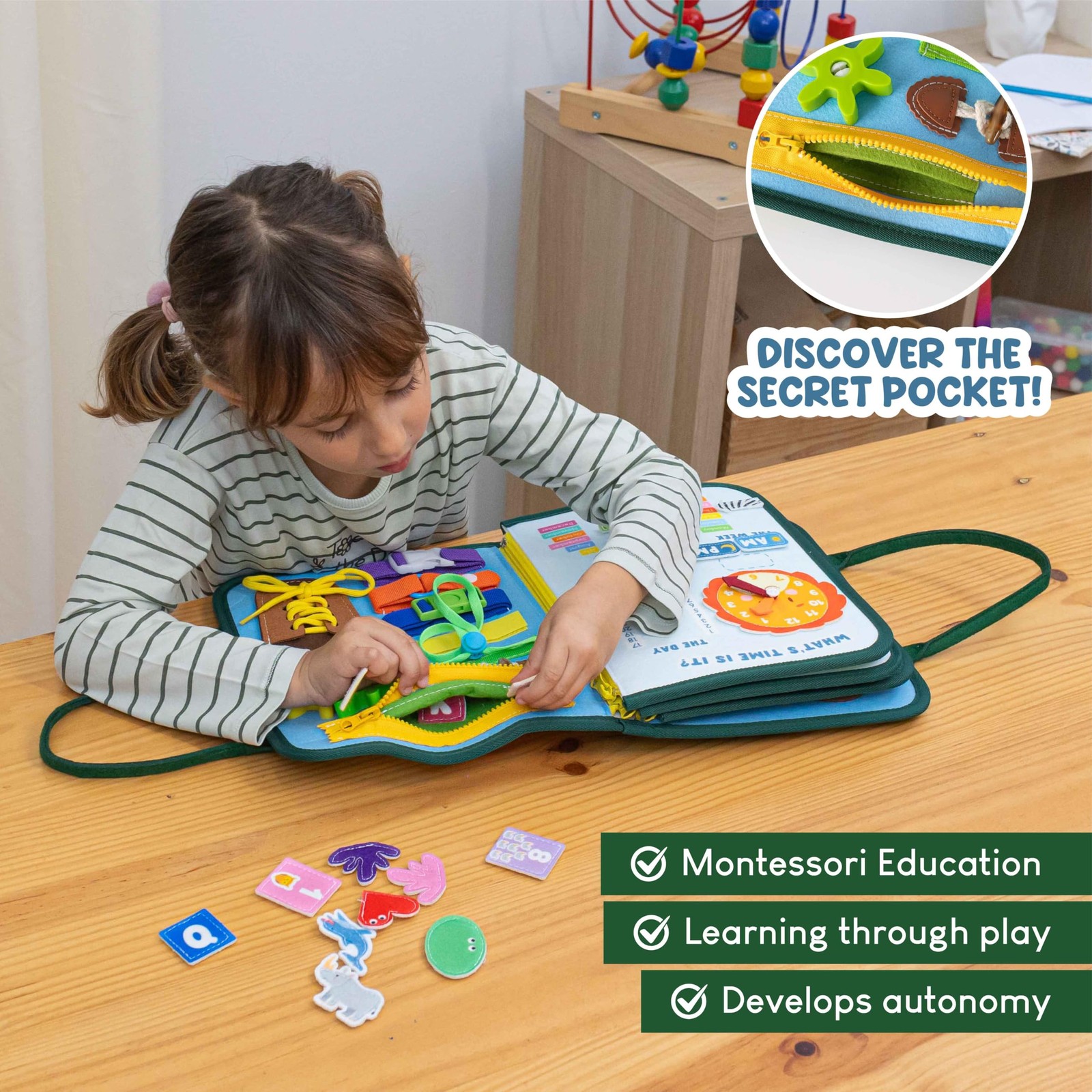 Montessori Busy Board Felt Quiet Book Toddler Learning Toy for Travel