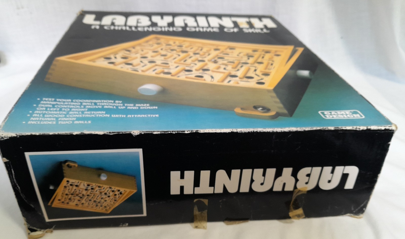 Vintage Labyrinth Skill Game Wooden Maze 1986 Game Design w/1 white marble